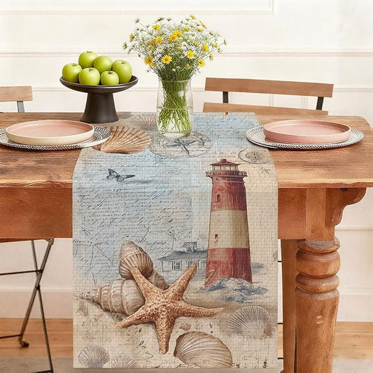 Lighthouse Table Runner,Dining Decor for Kitchen Coffee Table Family Dinners Holiday Parties Wedding Events Decor(13x72 inch)