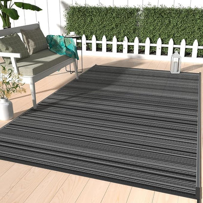 GENIMO Outdoor Rug, Waterproof Plastic Rugs for Patio, 6'x9' Light Grey | Outside Larger Modern Carpet Mat for Porch Decor, Deck, Balcony, Camping, RV, Backyard, Picnic, Beach, Reversible, Foldable