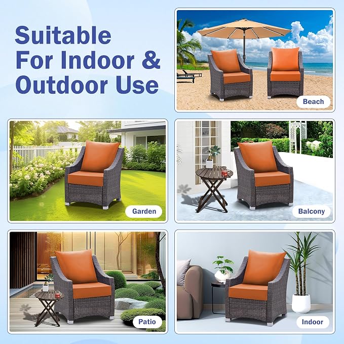 IASEAHK Outdoor Seat Cushion Set, Waterproof & Fade Resistant Patio Chair Cushions, Outdoors Cushion for Patio Furniture, 24 x 24 x 4 Inch, Outdoor Couch Cushions with Handle and Ties, Spice