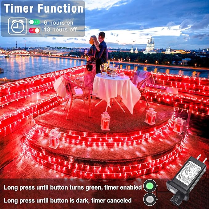 100FT 300 LED Outdoor String Lights, Plug in Red Christmas Lights Indoor Waterproof with 8 Modes, Connectable Twinkle Fairy Lights Clear Wire for Indoor Bedroom Home Patio Yard Wedding Decorations