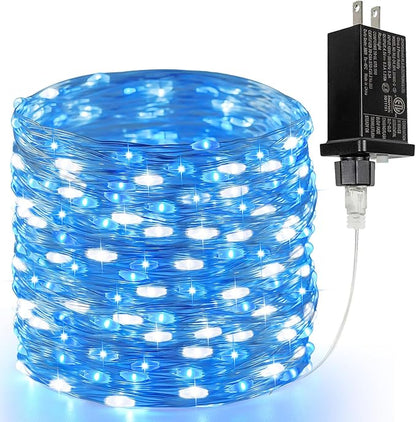 66FT 200 LED Fairy Lights Plug in, 8 Modes Twinkle Lights Blue and White | Waterproof String Lights Outdoor Indoor, Memory, Timer, Copper Wire, Christmas Lights for Bedroom Garden Party Holiday Decor
