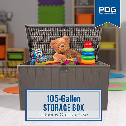 Plastic Development Group Outdoor Storage Deck Box, Soft Closure, 105 Gallon, Java