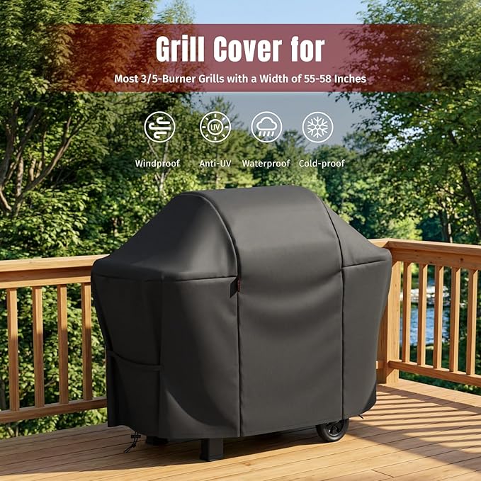 SHINESTAR 55 Inch Grill Cover for 45-48" 2-3 Burner Gas Grills, Heavy Duty Oxford Fabric BBQ Cover Waterproof UV Protection, Windproof with Magic Tape & Drawstring Bottom