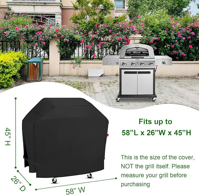 Outdoor Grill Cover Fits Cuisinart Propel+ 4-Burner 3-in-1 Gas Grill CGG-6331, Cover Geny Waterproof 600D Heavy Duty BBQ Grill Covers, 58" L x 26" D x 45" H.