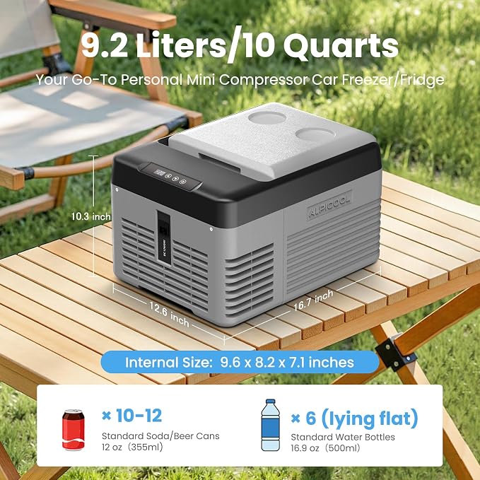 Alpicool Car Refrigerator 12 Volt Portable Car Fridge 10 Quart（9 L Electric Cooler with AC/DC，Car Refrigerator Freezer for Truck Van RV Camper SUV, Camping Boat Travel，-4~68°F