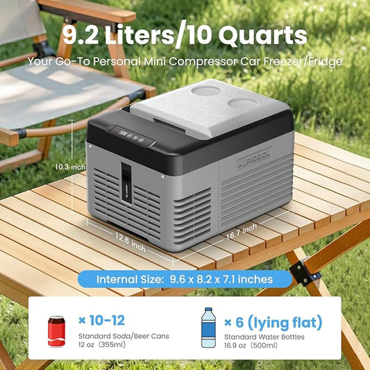 Alpicool Car Refrigerator 12 Volt Portable Car Fridge 10 Quart（9 L Electric Cooler with AC/DC，Car Refrigerator Freezer for Truck Van RV Camper SUV, Camping Boat Travel，-4~68°F