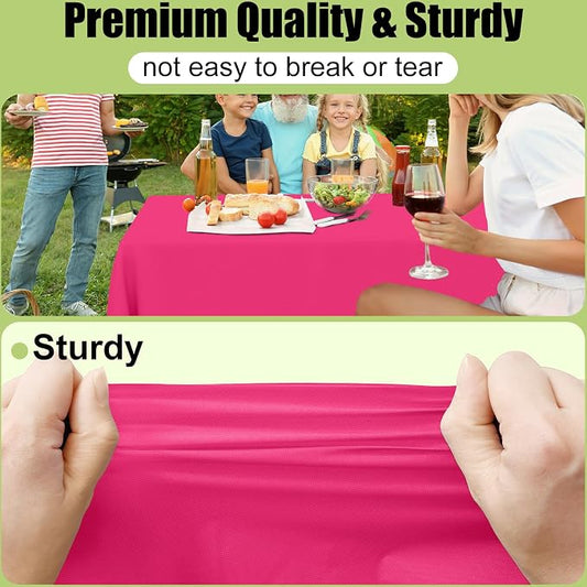 Smiry Disposable Table Cloth - 10 Pack, 54 x 108 Inch Waterproof Rectangle Tablecloths for Parties, Decorative Plastic Table Cover, Leakproof & Sturdy, Hot Pink