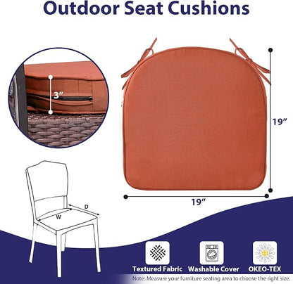 IPYNBAP Outdoor Chair Cushions Set of 4 -Waterproof Outdoor Seat Cushions for Patio Furniture, Patio Chair Cushion with Handle and Ties, Out Door Chair Pads,19x19x3-Round, Spice