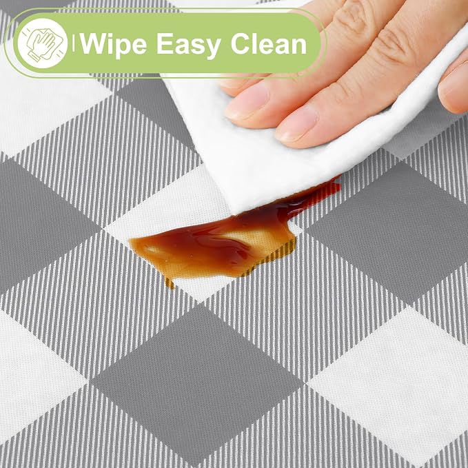 Smiry Picnic Table Cloth, Vinyl Tablecloths with Flannel Backing, 54"x78" | Waterproof Rectangle Table Cloth, Wipeable Buffalo Plaid Table Cover for Indoor and Outdoor (Grey & White)
