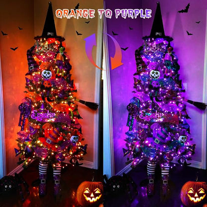 JMEXSUSS 66ft 200 LED Orange and Purple Halloween Lights Plug in | Connectable, Remote Control, Dual Color Changing, Waterproof, Halloween String Lights for Tree Yard Indoor Outdoor Decor