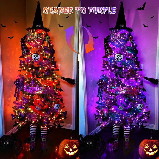 JMEXSUSS 66ft 200 LED Orange and Purple Halloween Lights Plug in | Connectable, Remote Control, Dual Color Changing, Waterproof, Halloween String Lights for Tree Yard Indoor Outdoor Decor