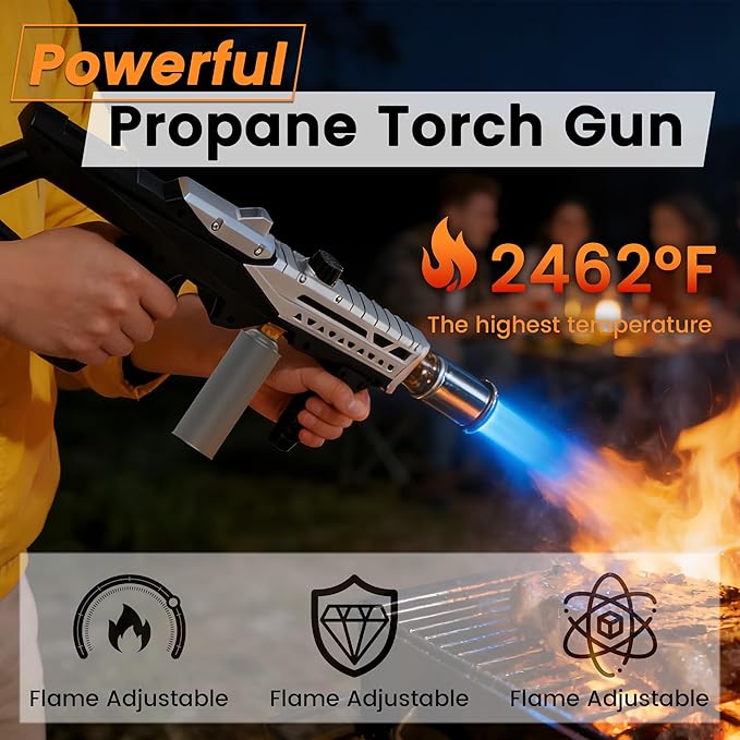 Propane Torch, Adjustable Flame Thrower Gun MAX 2462°F for BBQ, Grill, Campfire, Searing Steak, Cooking, Charcoal Lighter, Camping Gift Idea (Propane Tank Not Included)
