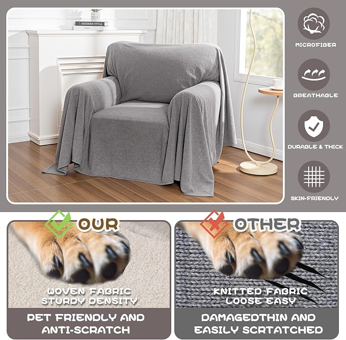 MYSKY HOME Chair Covers, Recliner Chair Covers, Arm Chair Covers Washable, Couch Cover for Dogs, Sofa Slipcovers for 1 Cushion, Furniture Protector Cover for Living Room, 71" x 91", Grey