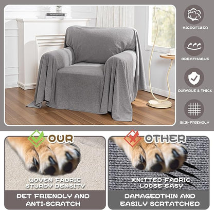MYSKY HOME Chair Covers, Recliner Chair Covers, Arm Chair Covers Washable, Couch Cover for Dogs, Sofa Slipcovers for 1 Cushion, Furniture Protector Cover for Living Room, 71" x 91", Grey