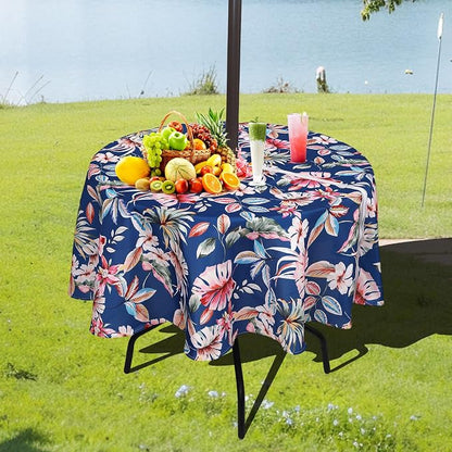 SUQ I OME Outdoor Patio Tablecloth with Umbrella Hole,Garden Tablecloth with Umbrella Hole and Zipper, for Host Backyard Parties, BBQs,Family Gatherings (Blue, 60inch,Zippered)
