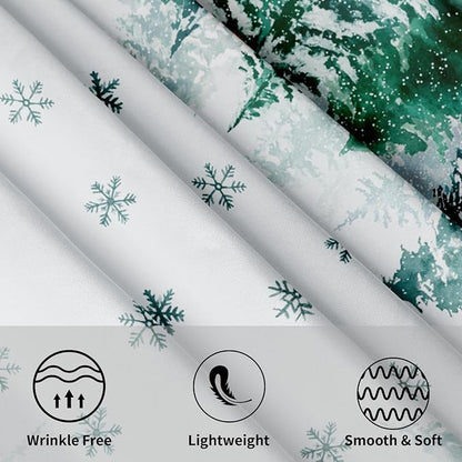 Winter Green Pine Tree Table Cloth Round Xmas Red Cardinal Bird Snowflake Tablecloth 60 Inch Decor Washable Stain and Wrinkle Resistant Winter Round Table Cover for Dining Picnic