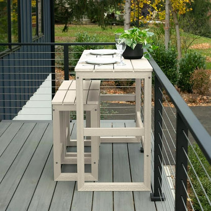 highwood Monroe 3-Piece Counter Height Modern Balcony Set, 1 Table and 2 Stools, Whitewash