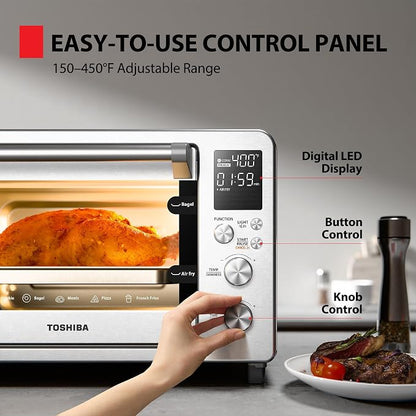 TOSHIBA ChefFry Air Fryer Toaster Oven Combo, 26.4-Quart, Stainless Steel | Bake, Broil, Pizza & Dehydrate, with Toast