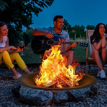OutVue 35 inch Steel Fire Bowl for DIY or Replacement Existing Fire Pits, Wood Burning Fire Pit Bowl with Spark Screen &Fire Poker, Fireplace for Backyard, Porch, Deck, Camping, BBQ (Circle Dot)
