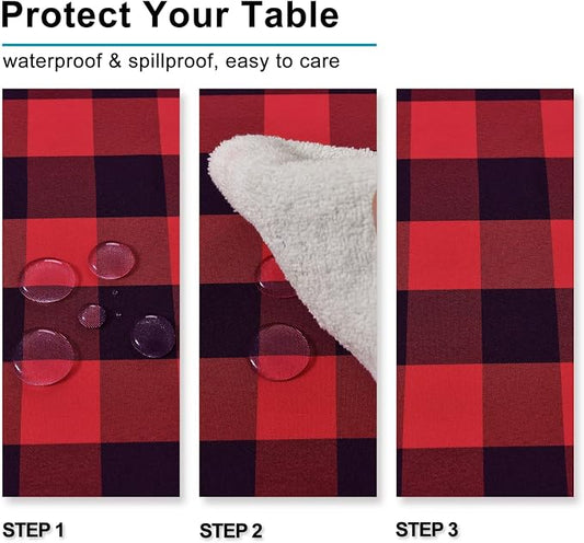 Hiasan Christmas Red and Black Plaid Tablecloth Waterproof, 2 Pack, 60 x 102 inch - Checkered Table Cloth Rectangle for Party/Dining/Family Gathering