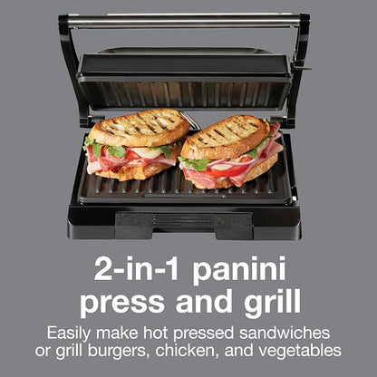 Proctor Silex Panini Press Sandwich Maker Grill & Electric Indoor Grill | 70 sq. in. Cooking Surface | Easy-Clean PFAS-Free Nonstick Grids | Compact Upright Storage | Indicator Lights | Black