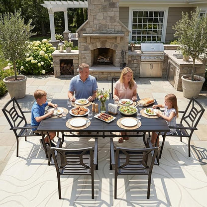 Outdoor Patio Dining Sets 7 Pieces Large 77" Rectangular Metal Dining Table