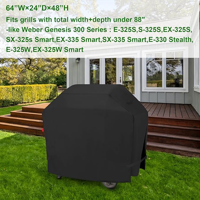Grill Cover for Weber Gensis: E-325S, S-325S, EX-325S, SX-325s Smart, EX-335 Smart, SX-335 Smart, E-330 Stealth, E-325W, EX-325W Smart,Heavy Duty Waterproof BBQ Cover 64"