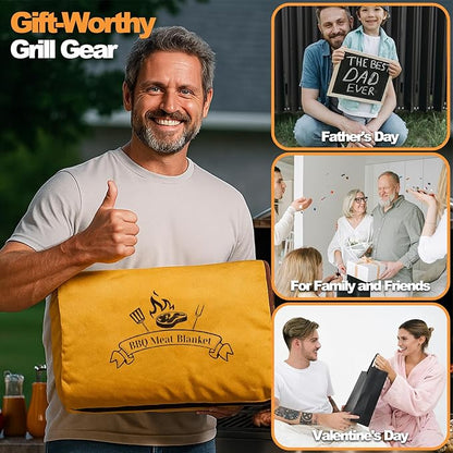 BBQ Blanket for Resting Meat 21", Reusable Insulated Smoker Meat Resting Blanket Silicone Brush, Smoker Grilling Meat Insulated Resting Bag with Wide Mouth for Large Brisket/Beef/Pork Shoulders/Turkey