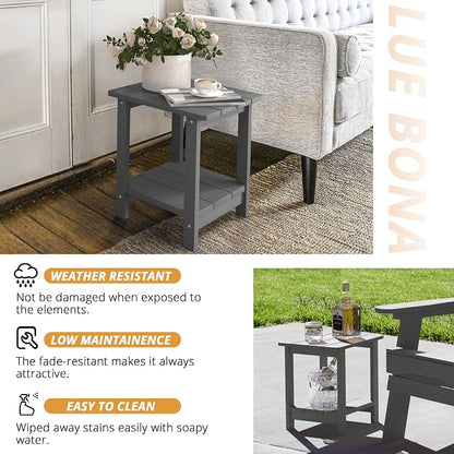 LUE BONA Outdoor Side Table, 2-Tier HDPS Small Patio Table, Dark Grey | 2-Tier Shelf for Extra Storage, Small End Table for Pool, Porch, Balcony, Weather Resistant HDPS, Easy Clean