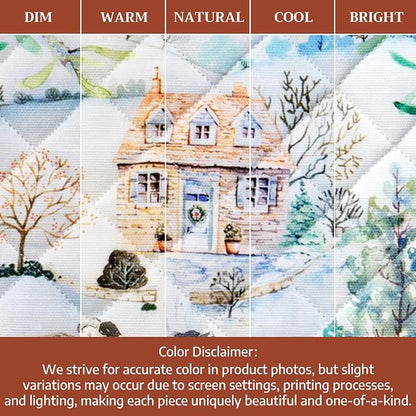 Maison d' Hermine 100% Cotton Oven Mitt & Pot Holder Set (7.5"x13" & 8"x8") | Heat Resistant BBQ Cooking Gloves with Loop Baking Grilling Kitchen Hotel Home Farmhouse Thanksgiving Christmas - Snowy World