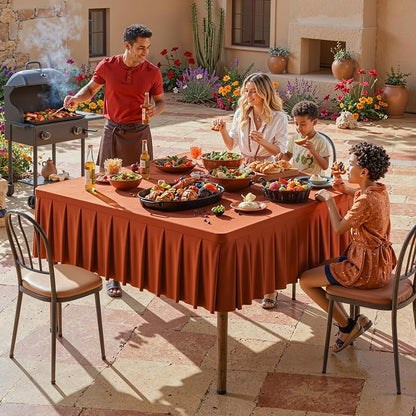 PARTISKY Rust Spandex Square Tablecloths 60x60 Inch, Wrinkle Free Fitted Card Table Cloth Stretch Square Table Cover for Kitchen Dinner, Holiday Party, Wedding Banquet, Display Trade Show