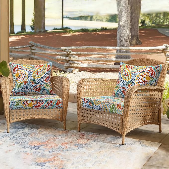DYTXIII Outdoor Deep Seat Cushion Set, Water Repellent 24"x24" Patio Thick Cushions Replacement with Seat & Back Pillow for Patio Sofa, Wicker Chair, Couch - Paisley Multi