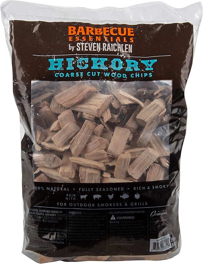 Steven Raichlen All Natural Hickory Wood Chips for Smoker - 260 Cu. In. Bag, Approx 2 lbs - Kiln Dried Coarse Cut BBQ Grill Wood Chips for Smoking Meats - Barbecue Accessories & Grilling Gifts for Men