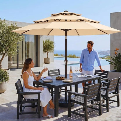 10ft 3 Tier Patio Umbrella, Outdoor Market Table Umbrella with UPF 50+ Vented Canopy, 8 Sturdy Ribs, Easy Push Button Tilt and Crank, Windproof for Deck, Pool, Backyard and Garden