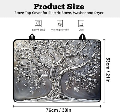 Multi-Design Stove Cover for Glass/Electric Stoves - 3-in-1 Heat-Resistant Protector Mat, Non-Slip Drying Rack30"L x 21"W