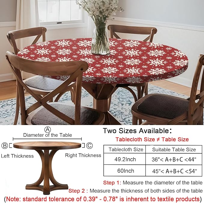 opstellen Fitted Christmas Round Tablecloth Waterproof Table Cloth Vinyl Indoor Outdoor Circle Cover for 36-44" Table Dining Living Room Kitchen Western Home Party Decor Gift Festival Family Essential
