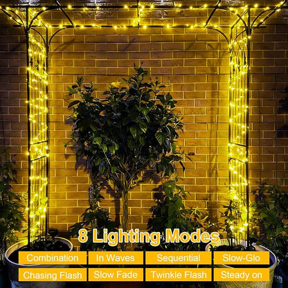 QITONG Warm White Solar Fairy Lights, 2 Pack Each 66ft 200 LED String Lights Outdoor, Silver Wire Solar Christmas Mini Lights