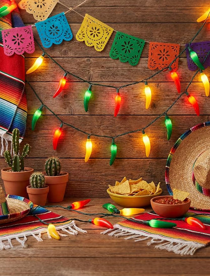 13.6Ft Multicolor Chili Pepper String Lights, 35 LED Red Green Yellow Jalapeno Lights, Plug-in Decorative Lights, Waterproof for Cinco de Mayo, Mexican Fiesta, Home Patio Party Christmas Tree Decor
