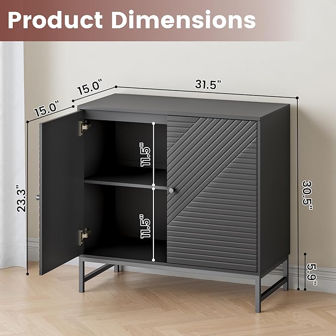 Storage Cabinet with Doors and Adjustable Shelf, Sideboard Buffet Cabinet with Storage, Console Table & Credenza for Living Room, Kitchen, Dining Room