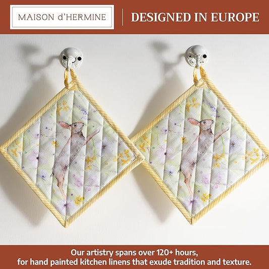 Maison d' Hermine Pot Holders 100% Cotton Heat Resistant Potholders 8" x 8" Hot Pads with Loop BBQ Cooking Baking Hotel Farmhouse Kitchen Handling Hot Pans Spring Summer (Pack of 2, Easter Zest)