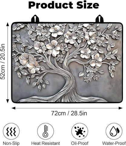 Heat-Resistant Glass Stove Top Cover with Anti-Slip Rubber Coating – Electric Stove Protector, Scratch-Resistant, Expands Counter Space, Stylish Kitchen Decor (Tree)