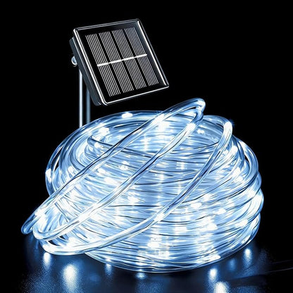 QITONG Solar Rope Lights Outdoor Waterproof, 66ft 200 LED String Lights, 8 Modes Fairy Lights in Clear Thin Tube (White)