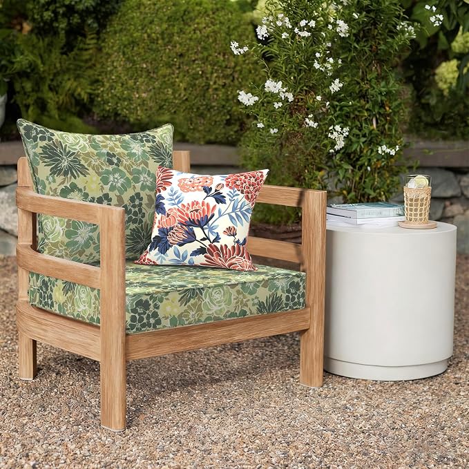 DYTXIII Outdoor Deep Seat Cushion Set, Water Repellent 24"x24" Patio Thick Cushions Replacement with Seat & Back Pillow for Patio Sofa, Wicker Chair, Couch - Green Rose