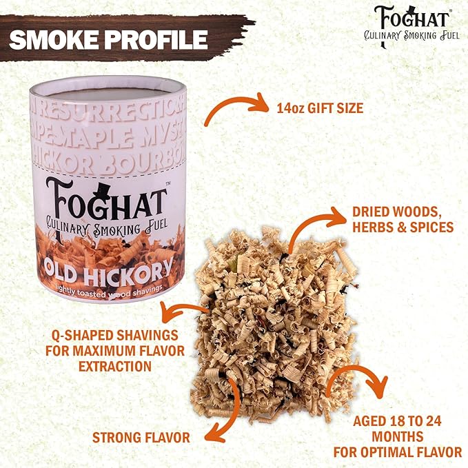 Cocktail Smoker Wood Chips - 14oz Old Hickory Shavings for Smoker, Whiskey & Drink Infuser Kit - All Natural, Culinary Wood Smoking Chips for Hand Held Cocktail Smoke Gun & Drink Smokers