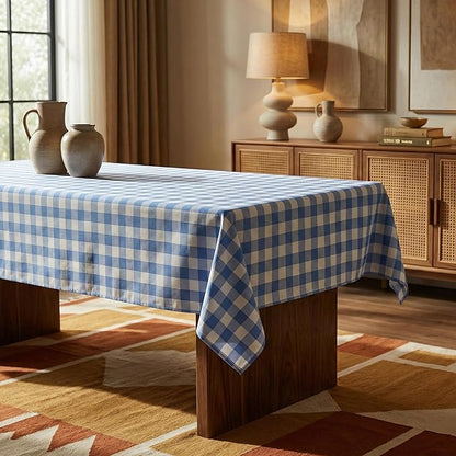 Waterproof Gingham Tablecloth, Checkered Fabric Table Cover for Kitchen Dining, Blue & White Plaid Table Cloth, Rectangle Table Cloth for Indoor Outdoor Use, W60 x L120 in