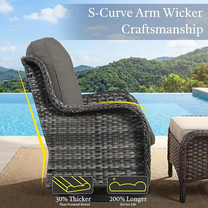 Outdoor Couch All Weather PE Wicker Patio Sofa Outdoor Sofa Deep Seating for Porch Deck Backyard-Grey/Grey