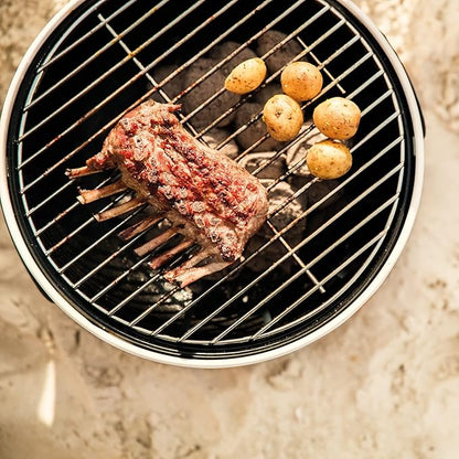 BergHOFF LEO Portable Tabletop BBQ Grill To-go grill with Heat Resistant Base Easy-carry strap & detachable handles, Removable elements, Adjustable airflow, 13.75", White