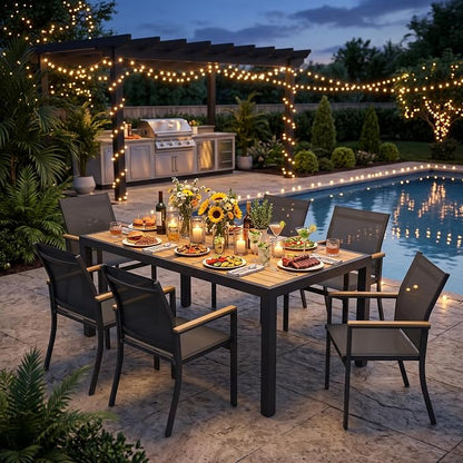 FansaFurn 7-Pieces Aluminum Patio Table and Chairs Set for All-Weather | Patio Furniture Set with Heavy Duty HDPS Rectangular Table, Outdoor Furniture with Quick-Dry Breathable Chairs for Patio