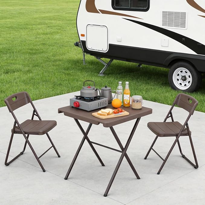 Folding Table 27 Inch, Portable No Assembly Outdoor Square Patio Table with 400 LBS Capacity, Heavy Duty Camping Picnic Card Table for Backyard, RV, Small Spaces