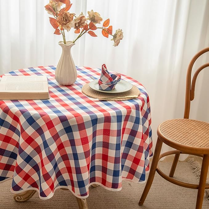Patriotic Waterproof Tablecloth - Red, White & Blue Buffalo Plaid Table Cover, Stain-Resistant & Washable, Indoor & Outdoor Picnic Tablecloth for 4th of July, Memorial Day